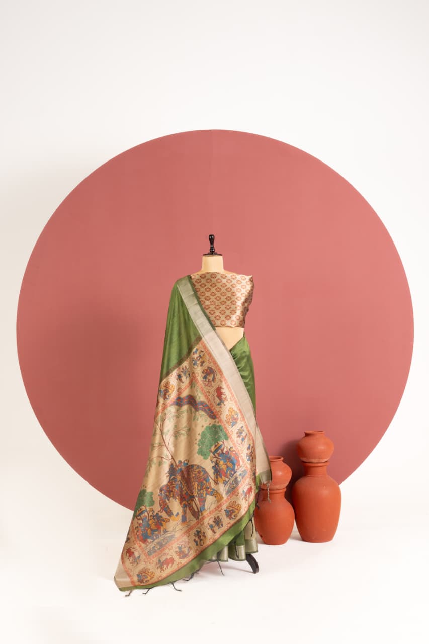 Deep Maroon Soft Khadi Raw Silk Kalamkari Saree
